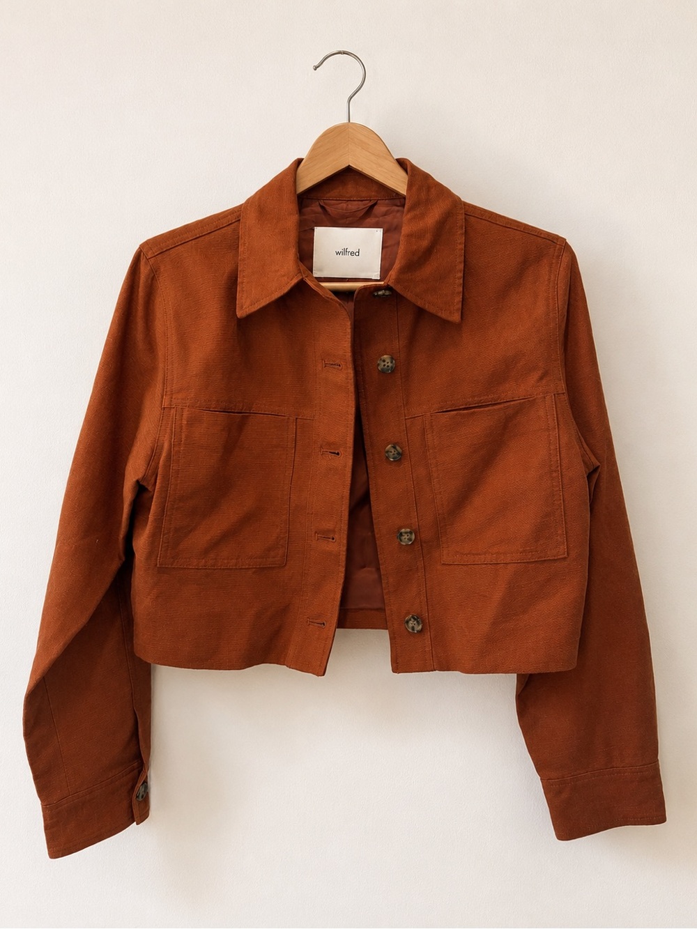 Aritzia Wilfred Rust-Orange Cropped Linen Jacket